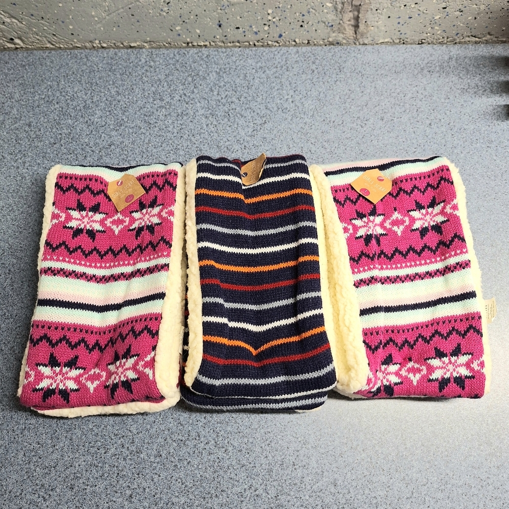 Gertex Plush Scarf, Bundle (2) Snowflakes & (1)Stripes Set of 3, Ages 4-6, NWt